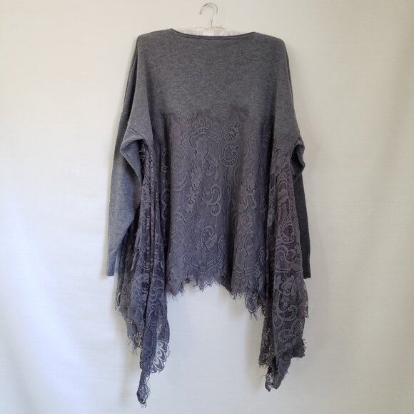 Vintage Lace Asymetrical Grey Long Sleeve Knit Babydoll Fairy Top Fits M/L - Picture 4 of 6